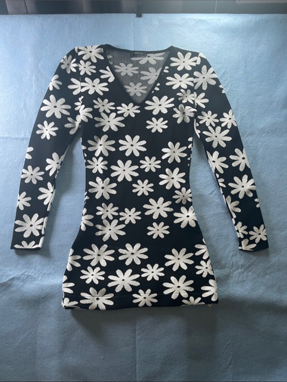 Trendyol Black and White Daisy Knit Mini Dress